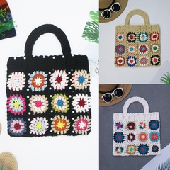 ethnic style plaid flower pattern woven portable handbag 27*29cm
