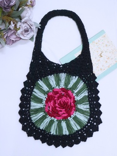 ethnic style round rose patten woven portable shoulder handbag 60*38*35cm