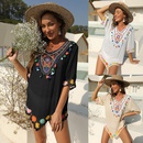 ethnic style color contrast color hand hook stitching short sleeve irregular loose beach blouse dresspicture8