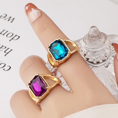 Retro square crystal color alloy ring