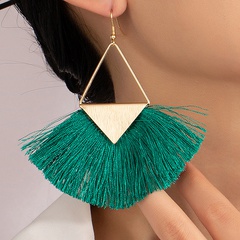 Bohemian style retro braided thread tassel fan-shaped earrings
