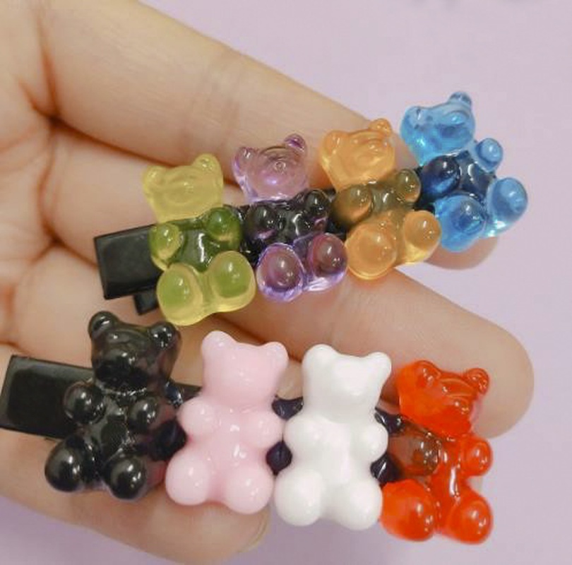 fashion cute candy color resin bear jelly bear hairpin