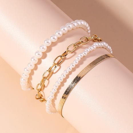 simple pearl snake bone chain bracelet set's discount tags