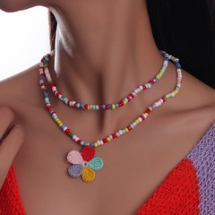 new color beaded fabric five-color flower pendant multi-layer necklace
