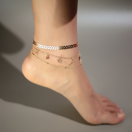 new wave bead chain double-layer fishbone chain star five-pointed star anklet's discount tags