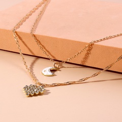 2022 spring new diamond-studded heart moon pendant double-layer necklace