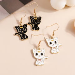 Fashion jewelry cartoon animation oil dripping black cat alloy earrings