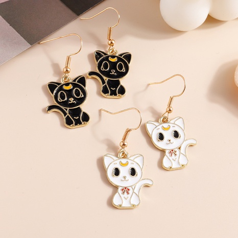 Fashion jewelry cartoon animation oil dripping black cat alloy earrings's discount tags