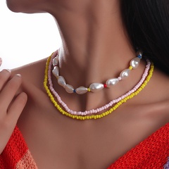 Nuevo conjunto de collar de cadena multicapa con cuentas de concha de perla