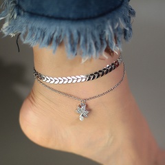 simple fishbone chain maple leaf double-layer chain alloy anklet