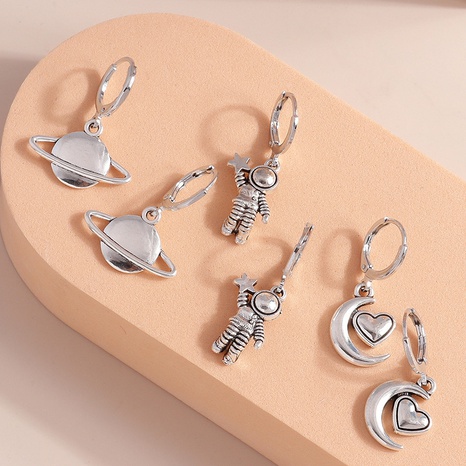 Fashion retro starry sky moon stars planet heart-shaped couple alloy earrings's discount tags
