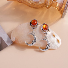 jewelry fashion OL retro crystal gem moon alloy ear hook earrings