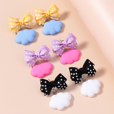 Cartoon cute children's day gift colorful bow cloud pendant acrylic earrings's discount tags
