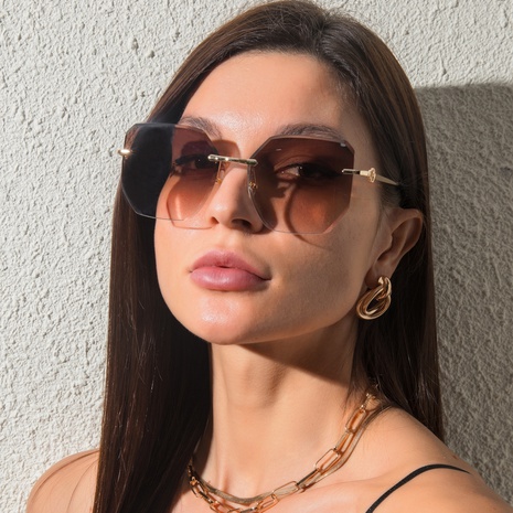 New fashion rimless cut-edge large polygonal sunglasses's discount tags
