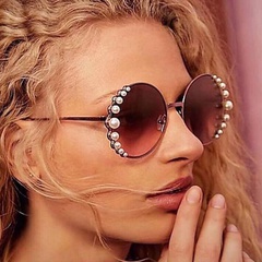 New Ladies Round Pearl Metal Frame Sunglasses