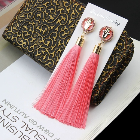 New long temperament tassel earrings with diamond palm tassel earrings for women's discount tags