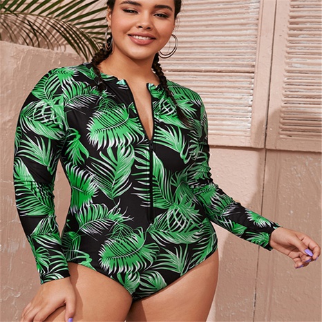 new women's plus size long-sleeved printed zipper swimwear wholesale's discount tags