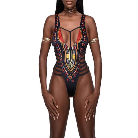 new ethnic swimwear multi-band printed bikini ladies one-piece swimsuit's discount tags
