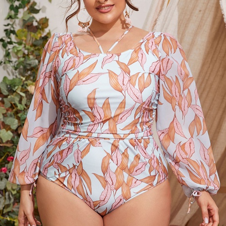 new plus size one-piece chiffon long-sleeved printing swimwear's discount tags