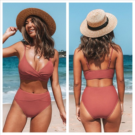 new solid color high waist women's split swimsuit sexy bikini's discount tags