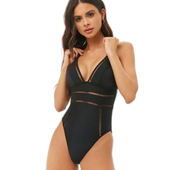 new solid color stitching backless women's one-piece swimsuit bikini