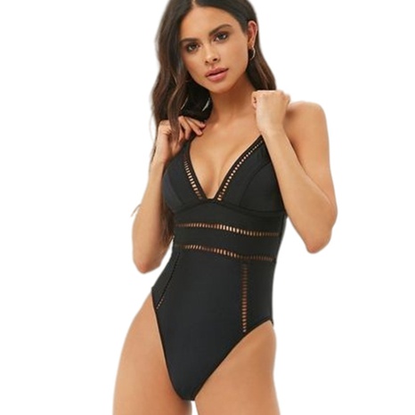 neuer einteiliger Badeanzug-Bikini für Damen mit einfarbigen Nähten ohne Rücken's discount tags