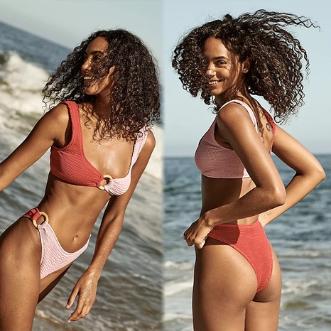 neuer Split-Badeanzug für rückenfreie Bikini-Frauen in Kontrastfarbe's discount tags