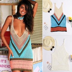 bohemian knitted hand crochet V-neck sexy backless hollow camisole bikini blouse