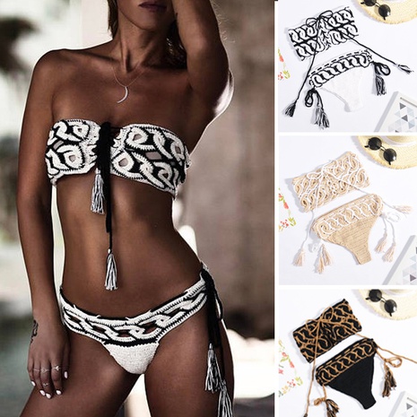 Nuevo traje de baño de bikini dividido de ganchillo hueco sexy tejido de verano's discount tags