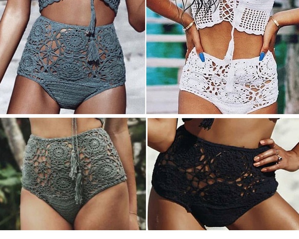 ethnic style crochet knitted beach sunscreen knitted high waist shorts's discount tags