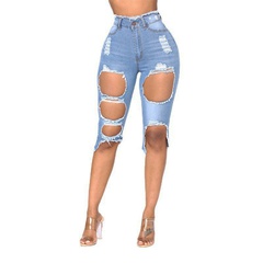 new elastic ripped jeans high waist trousers five-point pants women