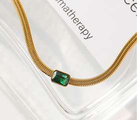 simple square green crystal snake bone chain titanium steel necklace