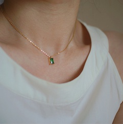 simple square emerald pendant titanium steel gold-plated necklace