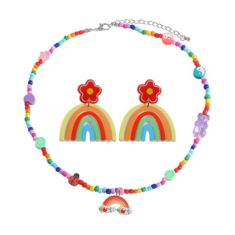 creative rainbow plate cloud pendant resin earrings necklace set's discount tags