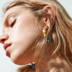 bohemian style color gravel glass bead string earrings