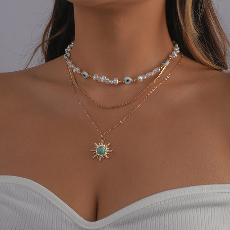 pearl resin sun flower necklace exaggerated punk necklace's discount tags