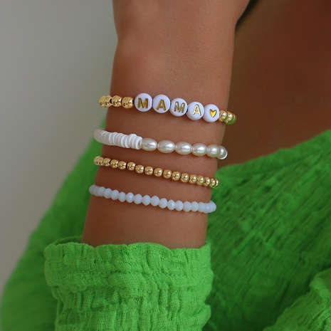 pulsera de apilamiento de regalo simple de color de contraste con cuentas de mamá de moda's discount tags