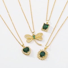 retro heart green diamond necklace animal geometric clavicle chain