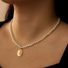 fashion pearl alloy rose flower pendant necklace