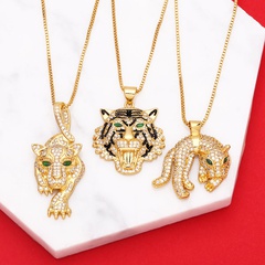 fashion punk style three-dimensional full diamond painting oil tiger head leopard pendant copper necklace