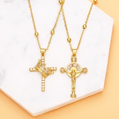 fashion Jesus cross pendant necklace personality hip-hop crown cross copper clavicle chain
