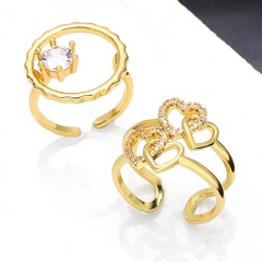 Double-layer heart-shaped fashion hollow circle large zircon copper ring