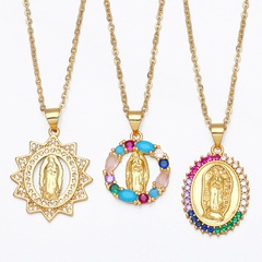fashion inlaid colored zircon necklace Virgin Mary tag copper collarbone chain