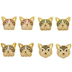 cute animal puppy color zircon copper gold-plated earrings