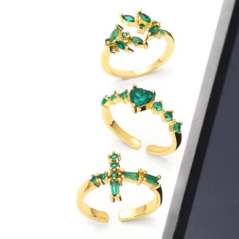 Fashion emerald malachite green zircon green diamond cross heart-shaped ring copper's discount tags