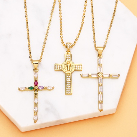 fashion zircon cross pendant copper necklace simple accessories's discount tags