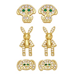 Cute animal rabbit puppy copper gold-plated inlaid zircon earrings