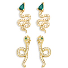 new fashion snake copper gold-plated inlaid zircon earrings