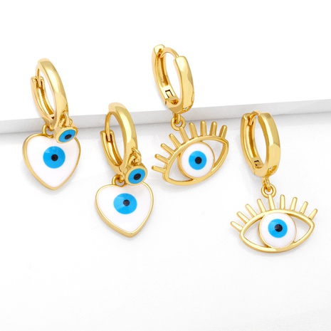 simple pentagram devil's eye drops oil heart-shaped copper gold-plated earrings's discount tags