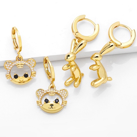 2022 new cute glossy rabbit copper gold-plated inlaid zircon earrings's discount tags